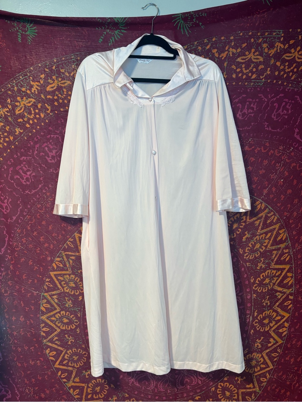 Vintage Vanity Fair Women's Satin-Trim Nightgown in Blush Pink